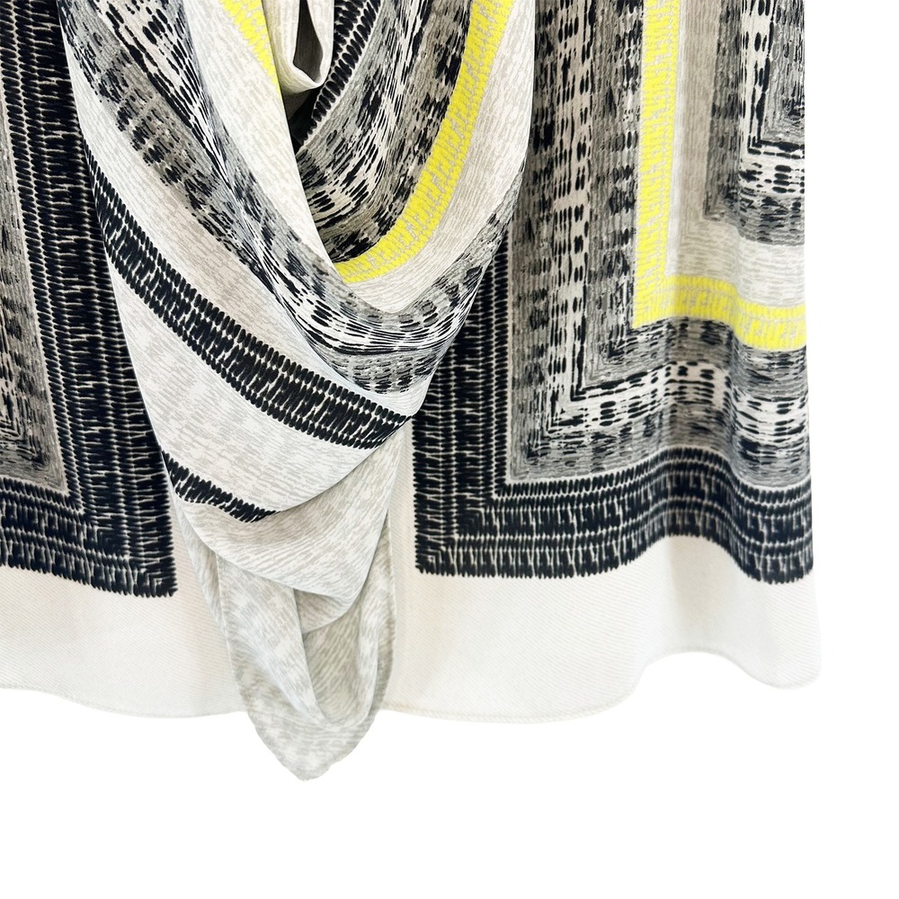 BCBG MAXAZRIA Chic Scarf Print Drape Neck Tank Top • Small • gray, black, yellow - Picture 4 of 8